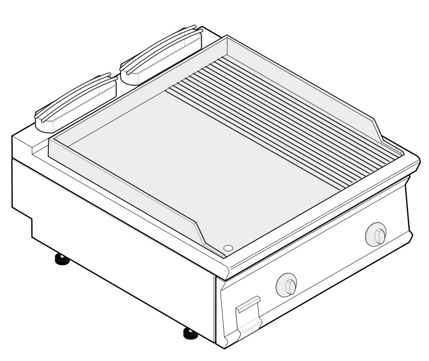Elektro-Grillplatte 2/3 glatt 1/3 gerillt Tisch TI740 / 800
